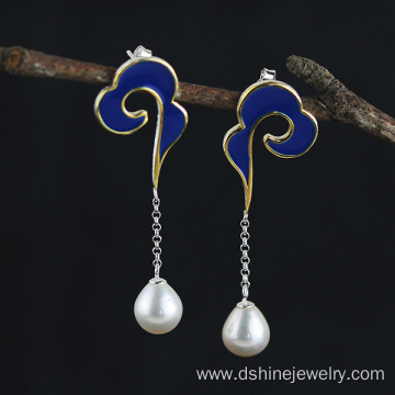 Customized Sterling Silver Drop Pearl Earrings For Women